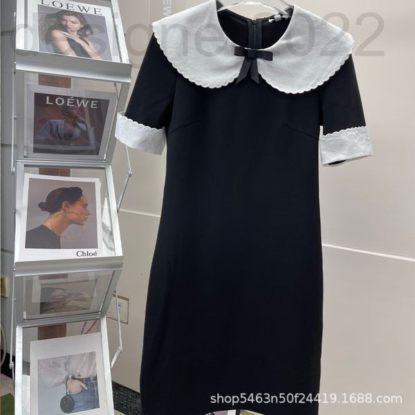 

casual dresses designer  family doll collar splicing bowknot waist narrowing elegant goddess dress u09s, Black;gray