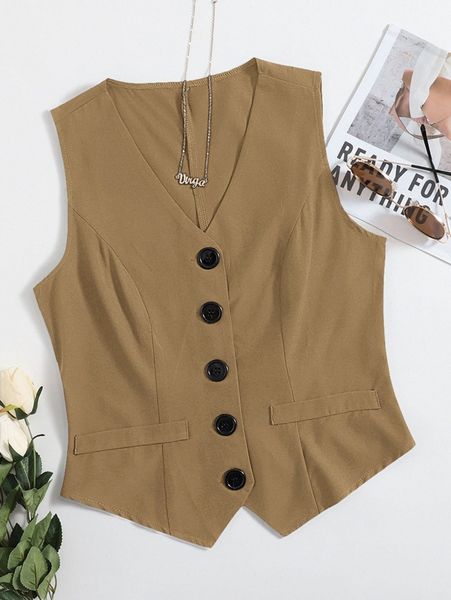 

solid button front waistcoat e4q1#, White