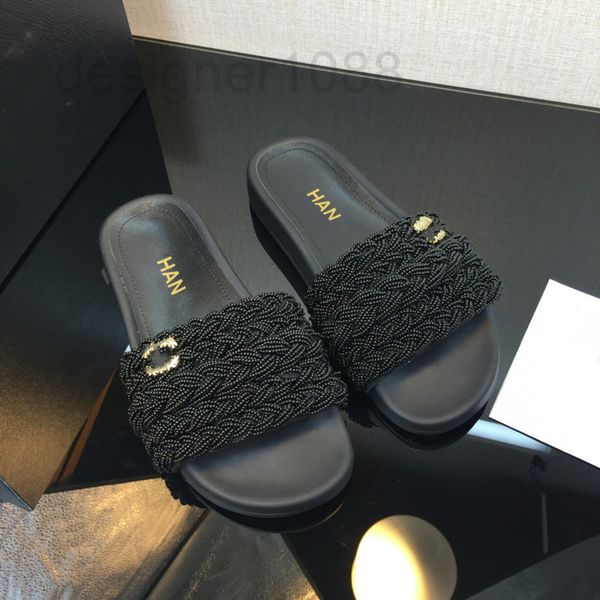 

sandals designer xiaoxiangjia woven flip flops 2022 summer new soft bottomed open toed fairy handmade small pearl sandals cc4b, Black