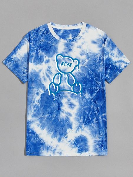 

romwe guys tie dye cartoon graphic tee s4c9#, White;black
