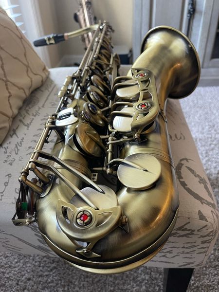 

real pictures tenor saxophone antique copper double keys woodwind instrument bb brass body with carry case sax neck straps