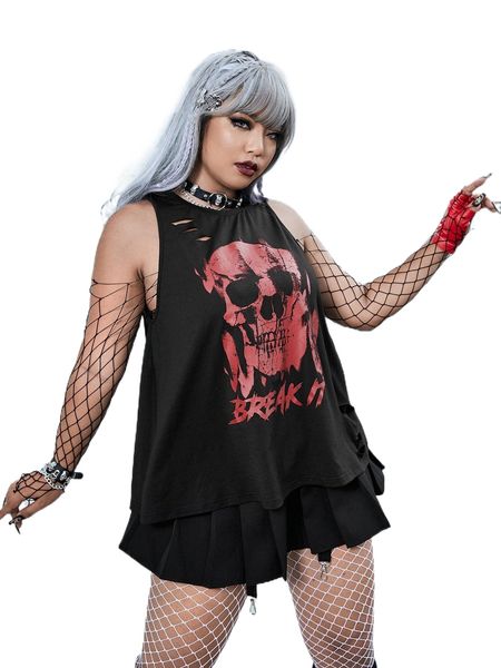 

plus skull & letter graphic cutout tank o0xi#, Black