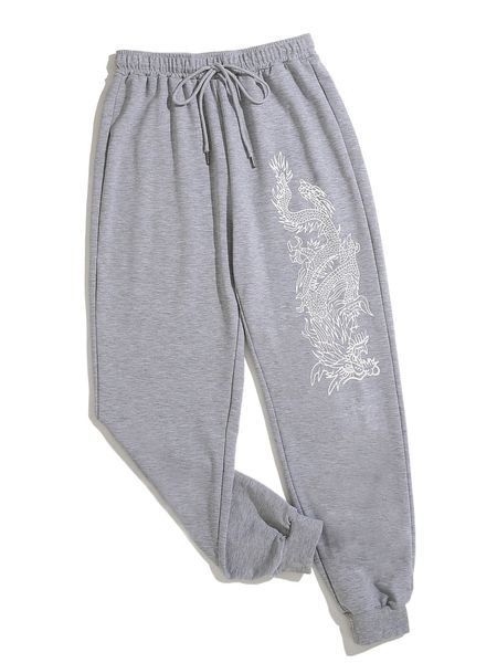 

chinese dragon graphic drawstring waist sweatpants 72j1#, Black;white