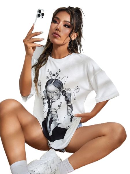 

x sornmi figure graphic drop shoulder tee r52v#, White