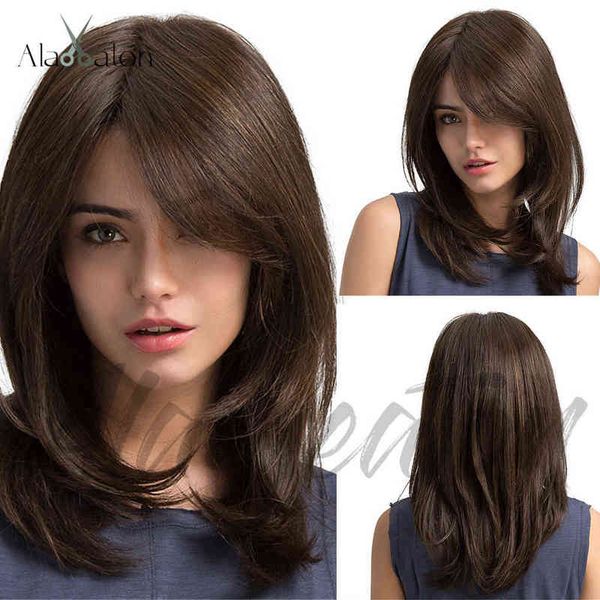 

wig female brown short full head wig with bangs inside for women 220527, Black