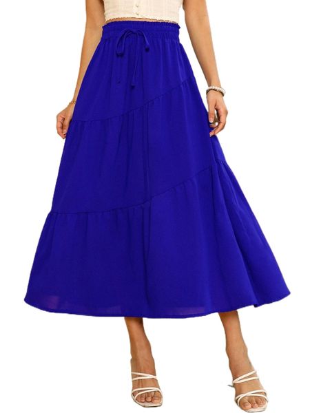 

knot waist ruffle hem skirt c9b5#, Black