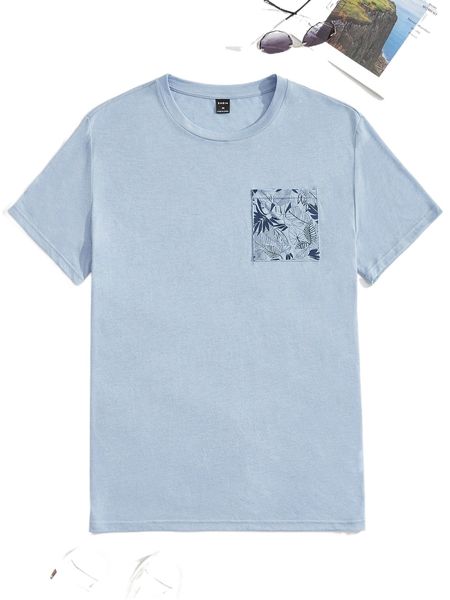 

men contrast tropical pocket tee q6q1#, White;black