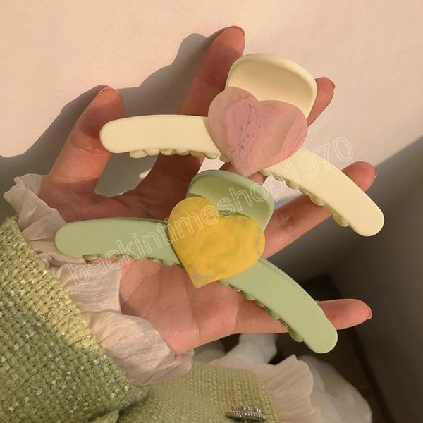 

korea candy color love heart claw large barrette hair claws bath ponytail clip women girls hair accessories gift, Slivery;white