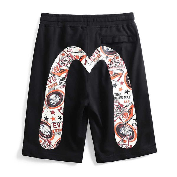 

luxury designer fushen summer capris men's loose large badge printed big m trend shorts thin athletic legs thick and comfortable, White;black
