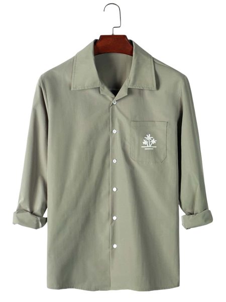 

men patched pocket palm tree print shirt j1gb#, White;black