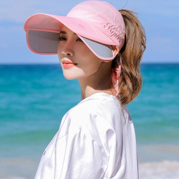 

visors summer sun hat visor caps female scalable brim empty baseball cap uv protection beach hats for women girl's, Blue;gray