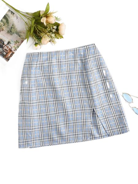 

plaid split hem skirt m4qh#, Black