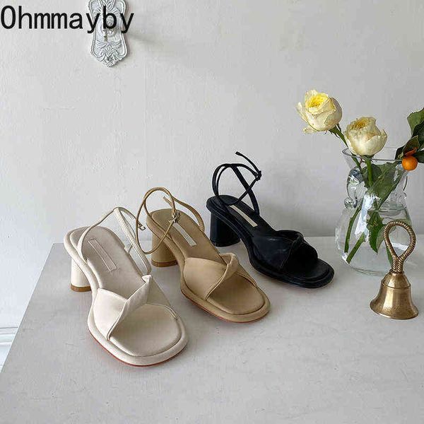 

2022 summer open toe women's sandals women fashion thick heel ladies outdoor ankle buckle singbacks sandal mujer y220409, Black