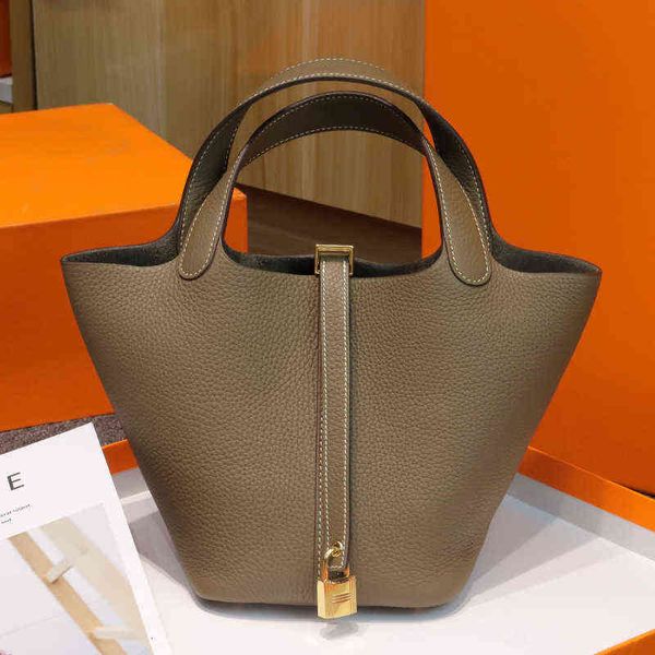 

h style vegetable basket bag tc leather portable bucket female litchi pattern manual wax thread togo handbag