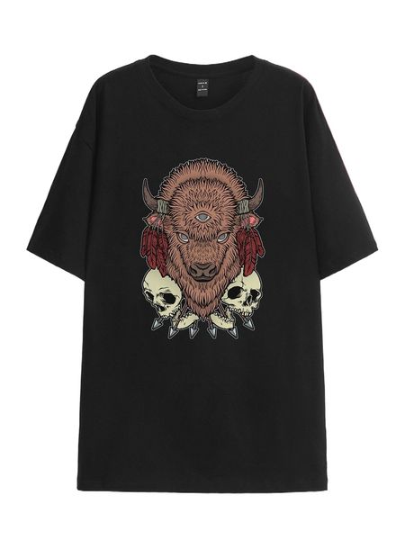 

x deniart drop shoulder cattle & skull print tee l7vp#, White