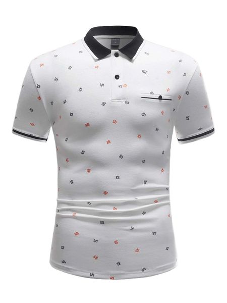 

men allover print polo shirt o9r6#, White;black