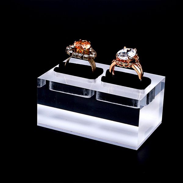 

wholesale 3pcs mini clear acrylic double rings display stand jewelry store showcase holder organizer small rings storage case, Black