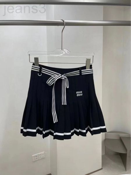 

skirts designer correct version mi miao family webbing high waist thin bandage college style minority design half length pleated short skirt, Black