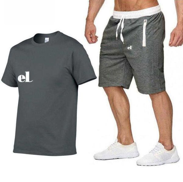 

shirt 2022 summer shorts mens tracksuit men stall collar o-neck short sleeves pullover with casual jogger pants suits homme sportsuit, Gray