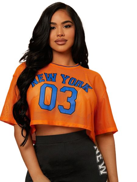 

sxy letter graphic drop shoulder mesh without bra 69eo#, White