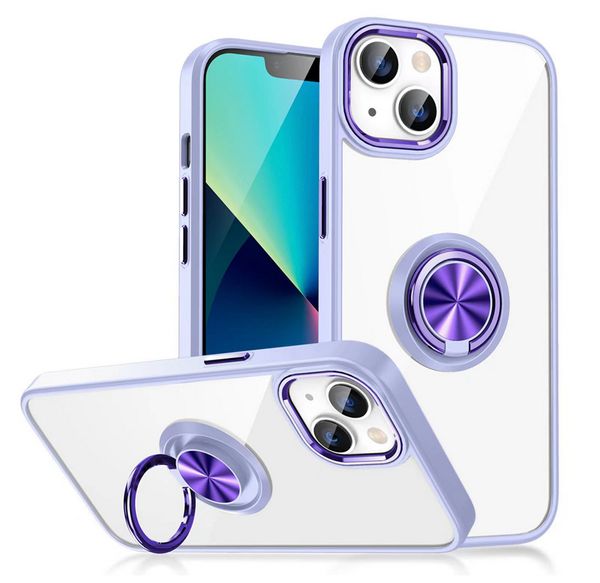 Casos de luxo 360 rotação onel de dedo do dedo protetor de choque de choque transparente hard transparente capa protetora para iphone 14 13 12 11 pro máximo xs xr