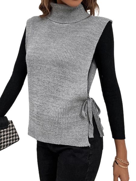 

turtleneck knot side sweater vest 11h2#, White;black
