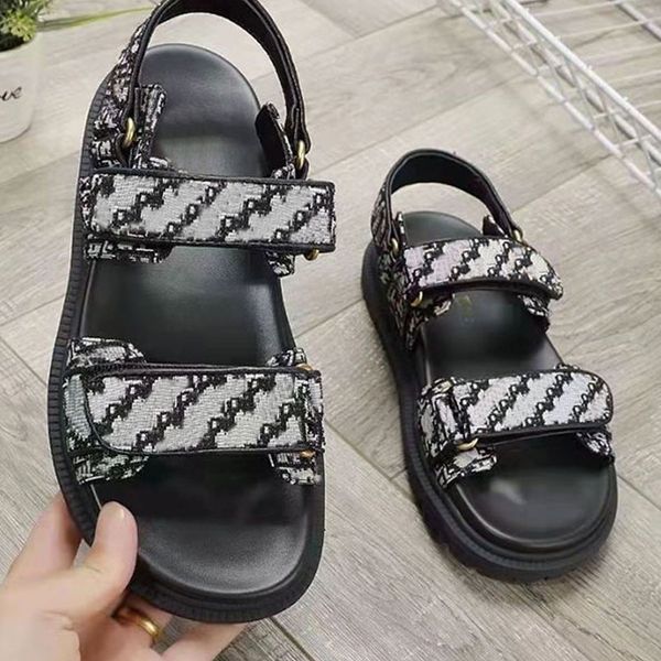 

classic embroidered letters sandals round toe woman sandal slides slingbacks comfortable rubber sole gladiator shoe summer beach platform sh, Black