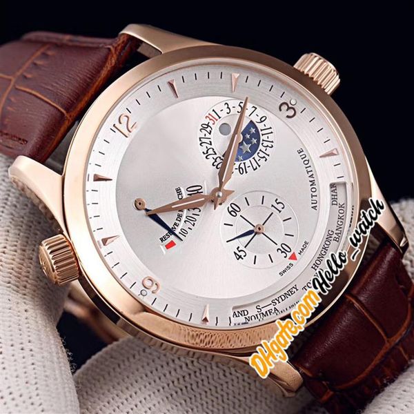 

new master control world geographic q1508420 q1528420 white dial automatic mens watch moon phase power reserve rose gold leather q224q, Slivery;brown