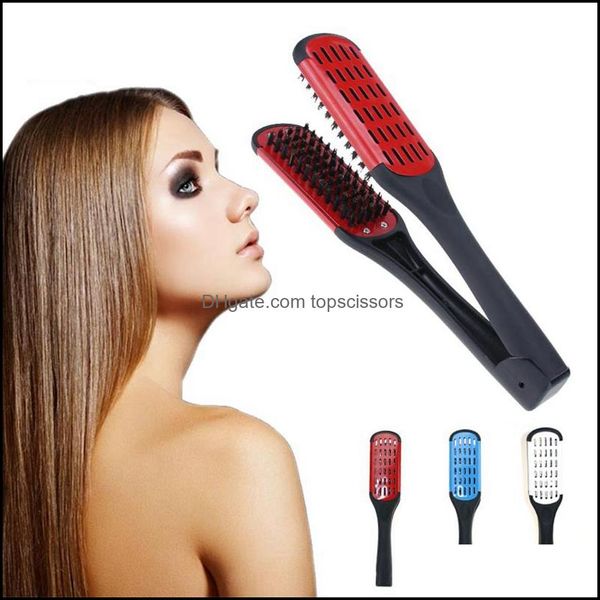 Pincéis de cabelo Care Ferramentas de estilo Produtos Pró Prago de cabeleireiro alisador de cerâmica Double V Shape Comb Planejada não prejudicada RRA1836 DR