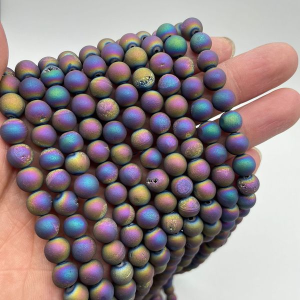 6mm Druzy Agate Cristal Round Beads (65pcs) Dursy Quartzo Orgânica Orgânica Gemstone Spherical Energy Stone Healing Power Para Jóias Pulseira Mala Colar Fazendo 1 Srands