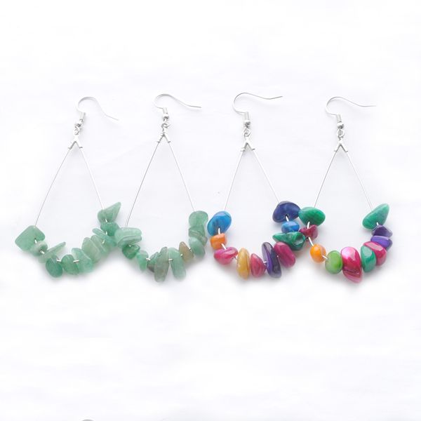 

classic hoop teardrop dangle earrings natural chip stone long chandelier earring for women girls simple healing jewelry party gifts dbr339, Silver