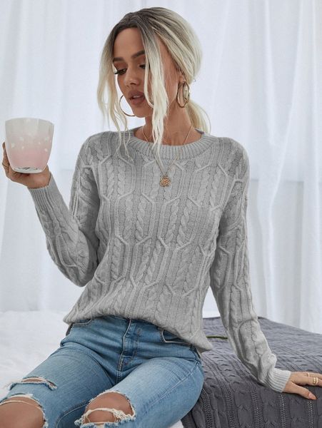 

cable knit drop shoulder sweater 33vg#, White;black