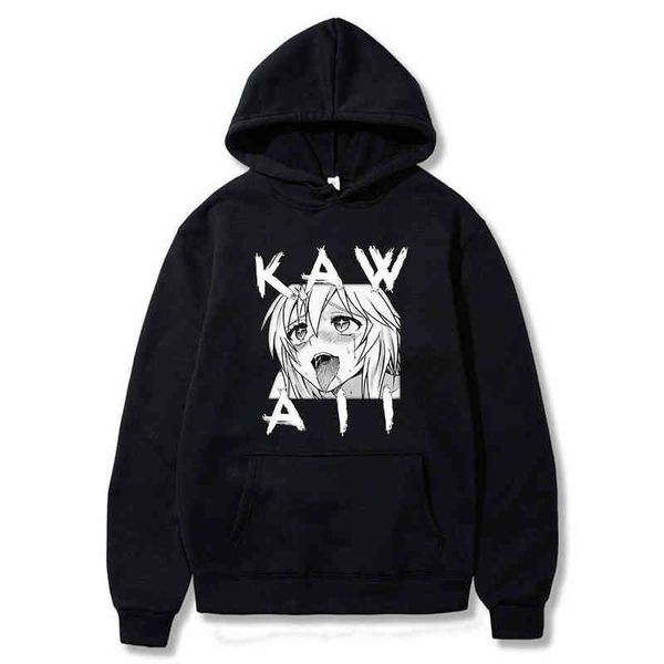 Kawaii AHEGAO 2020 Sonbahar ve Kış Harajuku Moda Erkekler Hoodies Komik Baskı Hoody Hoodie Sıradan Erkekler Kapüşonlu Sweatshirt Y220702