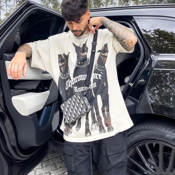 

men's t-shirts doberman oversized t-shirt for men and women high street fashion hip hop couple loose harajuku short sleeve teen y2kmen&, White;black