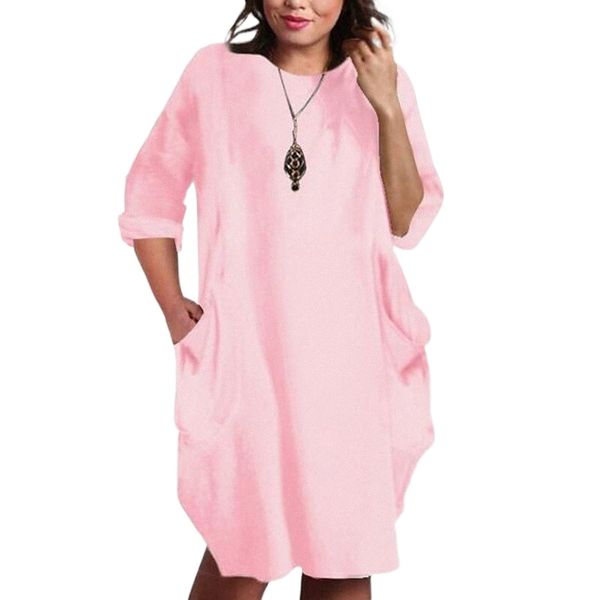 

women's plus size t shirt dress tee dress plain round neck long sleeve spring summer knee length dress causal daily x3kq#, Black