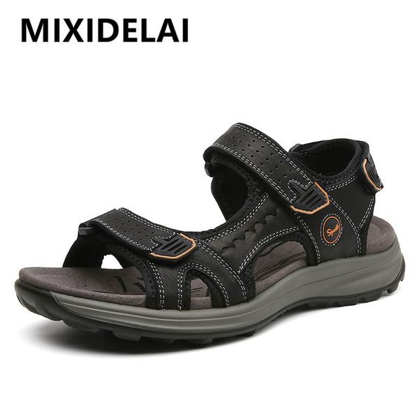 

new mens sandals summer genuine leather sandals men outdoor casual lightweight beach sandals fashion men shoes large size 38-46, Black