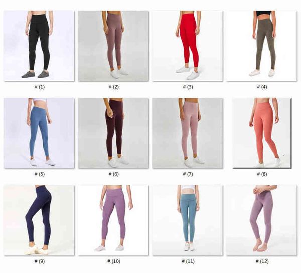 

lu solid color women yoga pants high waist sports gym wear leggings elastic fitness lady overall full tights workout s1102, Black
