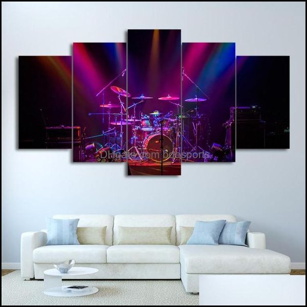 Outra decoração de casa Garden HD Impresso 5 peças Canvas Art Música Pintura de tambor Pictures Purple Concert Pictures para sala de estar Drop moderna Drop Deliver