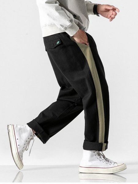 

men contrast side seam slant pocket pants m2ey#, Black