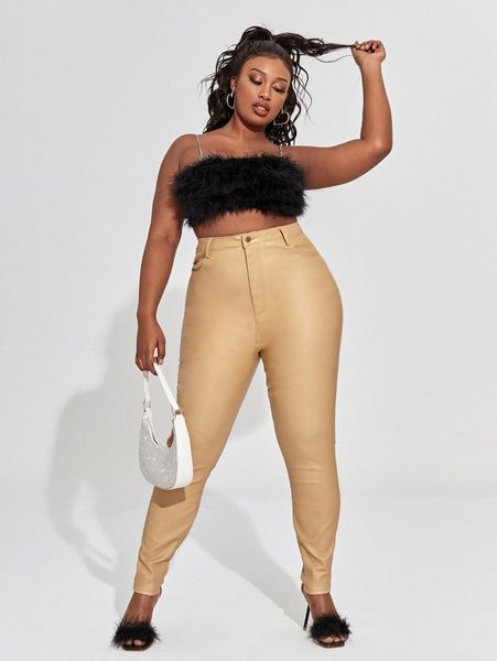

plus curvy high waist leather look skinny jeans s4zh#, Blue