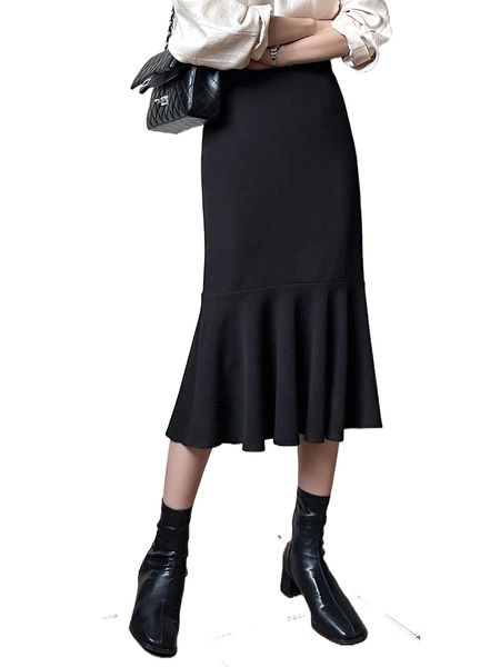 

dazy high waist mermaid hem skirt r3ws#, Black