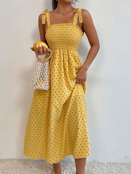 

heart print tie shoulder shirred frill trim cami dress j2sj#, Black;gray