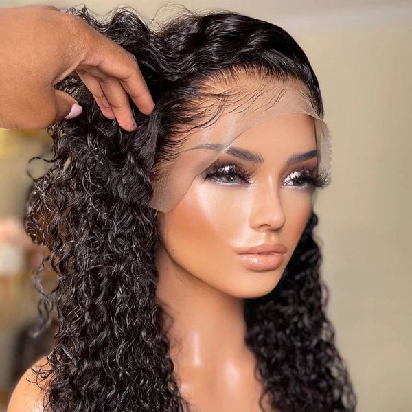 Wasserwelle Lace Front Perücke natürliche Haarlocken synthetische T-Teil Perücken hitzebeständige Faserhaare vorgezupft Wate lockige Stirnbandperücken