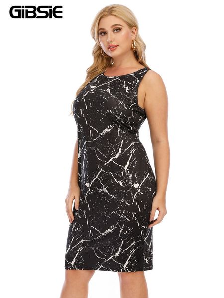 Gibsie preto oneck sem mangas estampas dres de verão vestidos casuais mais tamanhos moda slim bodycon lápis vestido 2205527