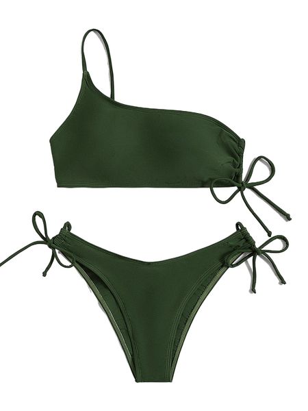 

one shoulder tie side bikini swimsuit i0gq#, White;black