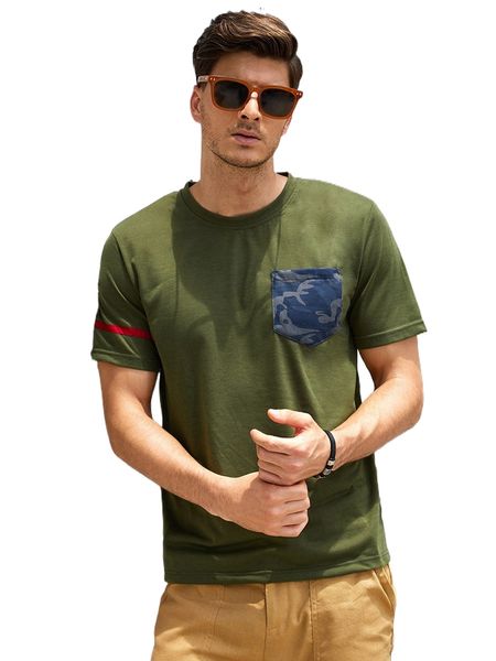 

men camo print patched pocket tee k1uv#, White;black