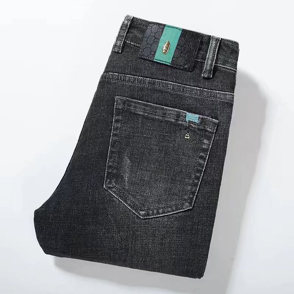 

designer men's jeans fashion luxury slim elastic bee brand business pants trousers classic style male denim leisure trousers 2374, Blue