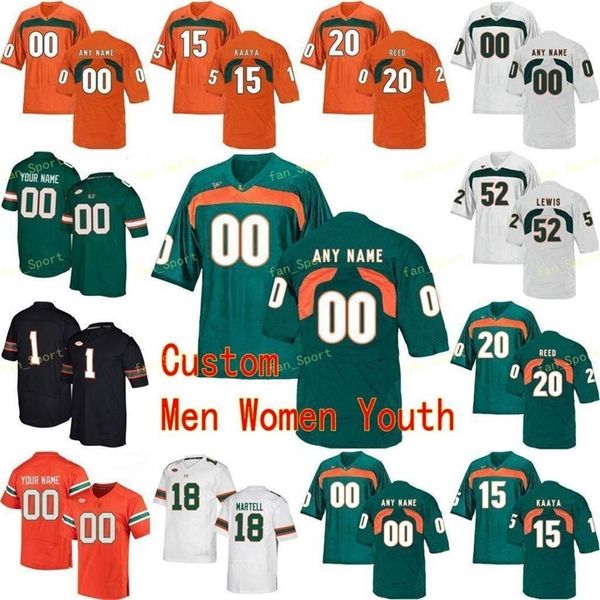 Nik1 NCAA College-Trikots, Miami Hurricanes, 2 KJ Osborn, 2 Trajan Bandy, 20 Ed Reed, 22 Robert Burns, 24 Travis Homer, individuell genäht