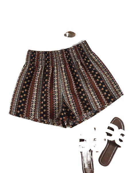 

shirred waist ditsy floral shorts r7k1#, White;black