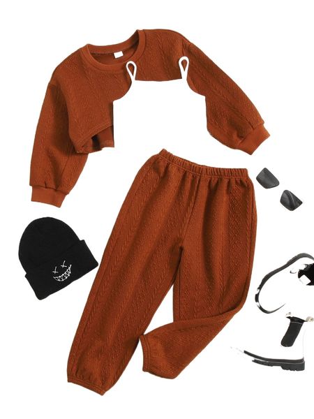 

toddler girls textured crop tee & sweatpants & camisole 40cr#, Black;white